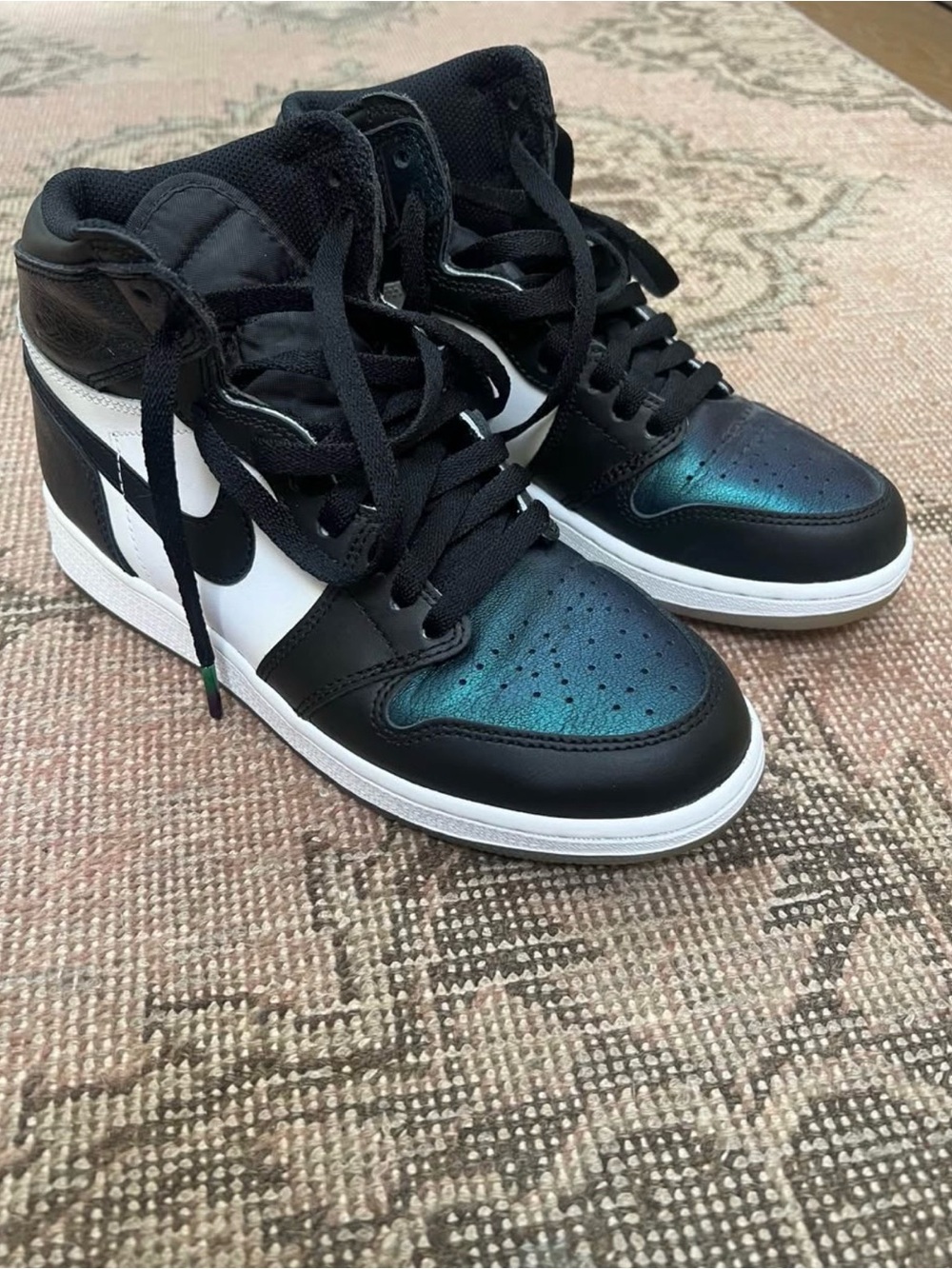 Brand New Air Jordan 1 Mid Iridescent Blue/Black Size 5.5Y NEW !!